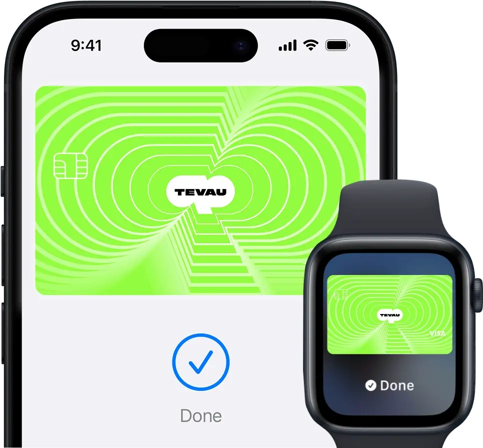 Tevau card on iPhone with Apple Watch