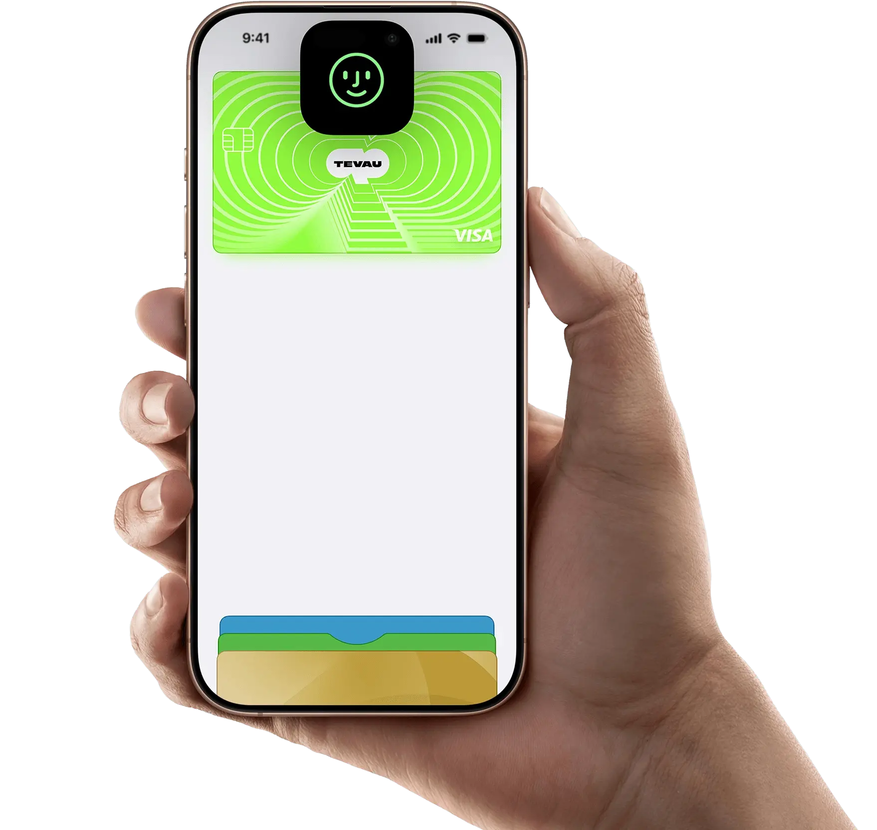 Hand holding iPhone with Apple Pay